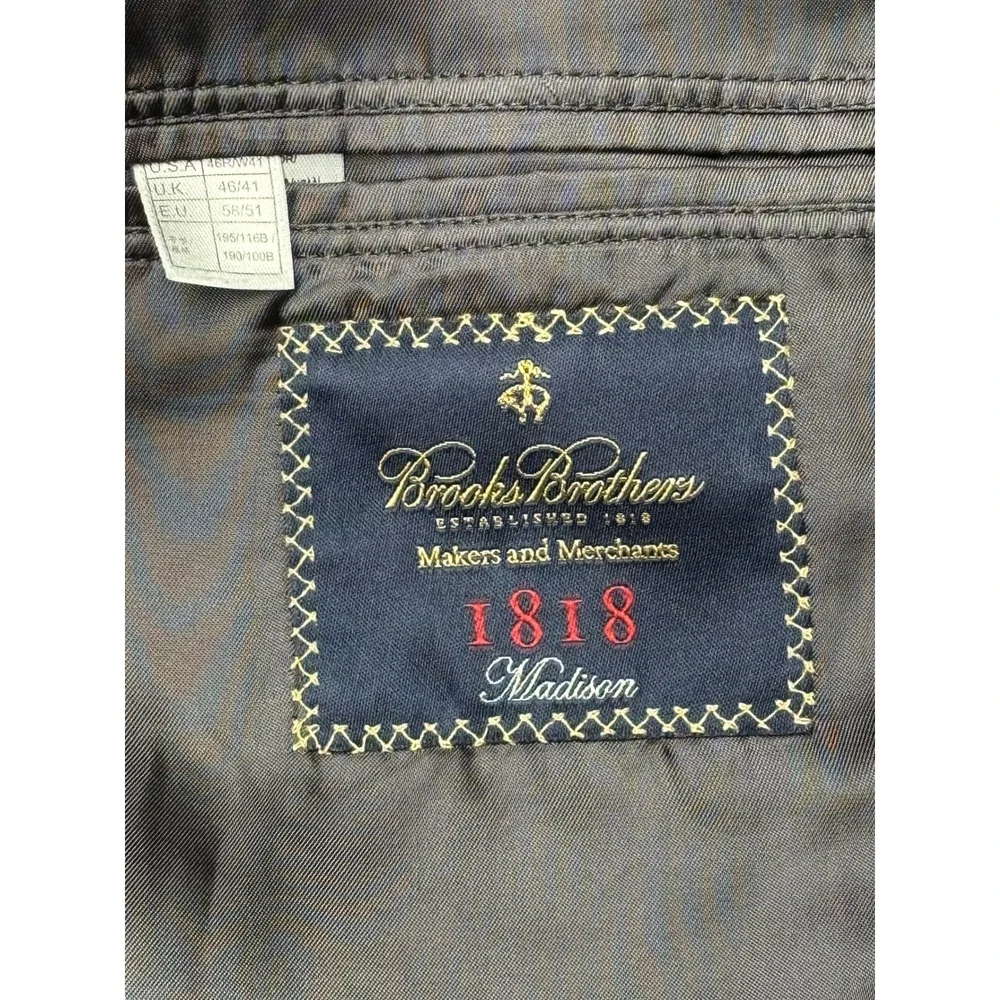 Brooks Brothers 1818 Madison Pinstripe Wool Blazer‎ Mens 46R Dark Gray USA